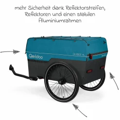 Fahrradlastenanhänger Qubee XL mit Kupplung Fassungsvermögen 220 Liter Volumen - Limited Edition - Petrol