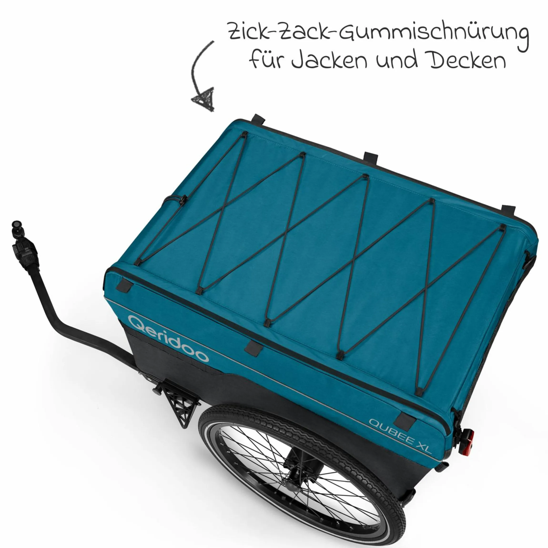 Fahrradlastenanhänger Qubee XL mit Kupplung Fassungsvermögen 220 Liter Volumen - Limited Edition - Petrol