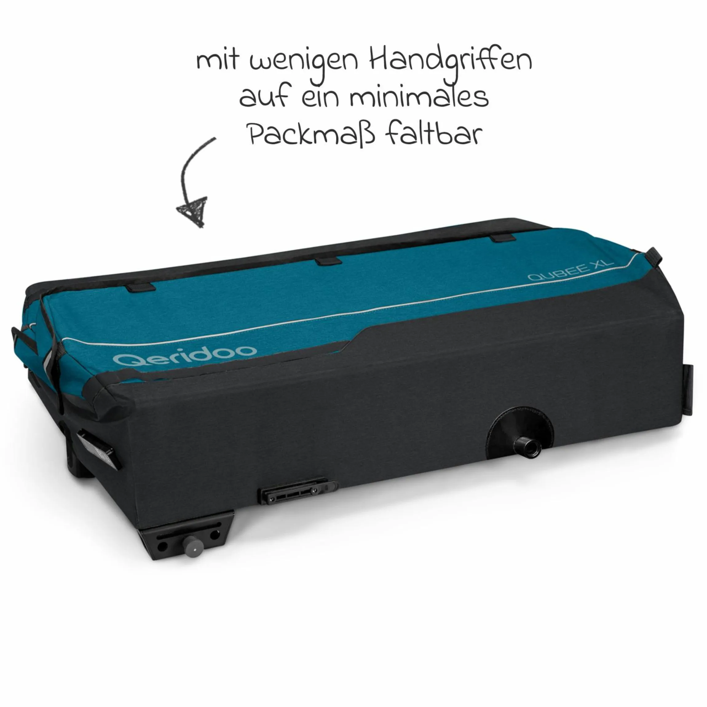Fahrradlastenanhänger Qubee XL mit Kupplung Fassungsvermögen 220 Liter Volumen - Limited Edition - Petrol
