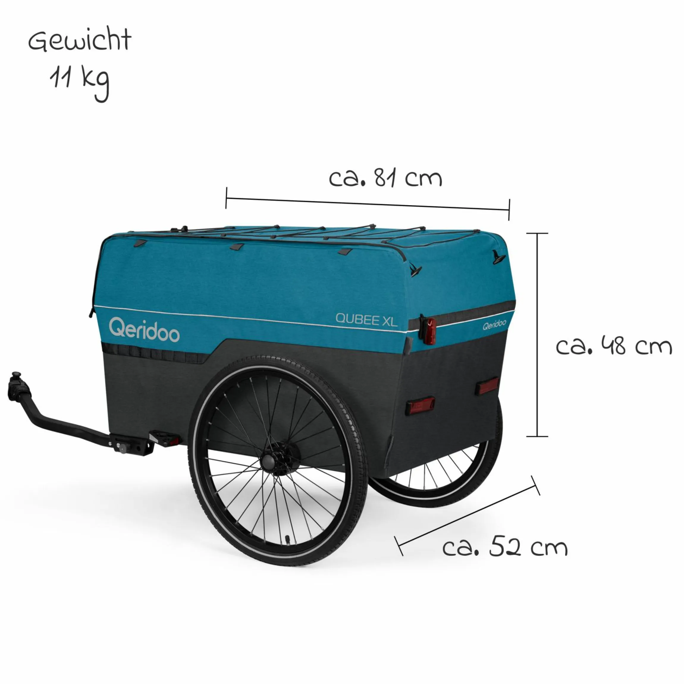 Fahrradlastenanhänger Qubee XL mit Kupplung Fassungsvermögen 220 Liter Volumen - Limited Edition - Petrol