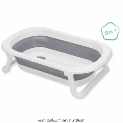 Faltbadewanne Orka mit ausklappbaren Standbeinen, Stöpsel & Antirutschbeschichtung inkl. Kapuzentuch mit Elefantenmotiv 75 x 75 cm - Grau Weiß