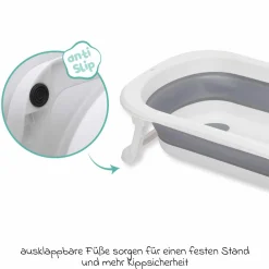 Faltbadewanne Orka mit ausklappbaren Standbeinen, Stöpsel & Antirutschbeschichtung inkl. Kapuzentuch mit Elefantenmotiv 75 x 75 cm - Grau Weiß