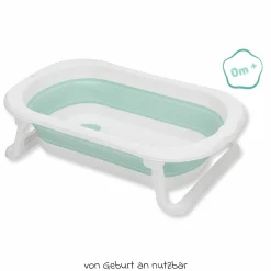Faltbadewanne Orka mit ausklappbaren Standbeinen, Stöpsel & Antirutschbeschichtung inkl. Kapuzentuch mit Elefantenmotiv 75 x 75 cm - Salbei Weiß