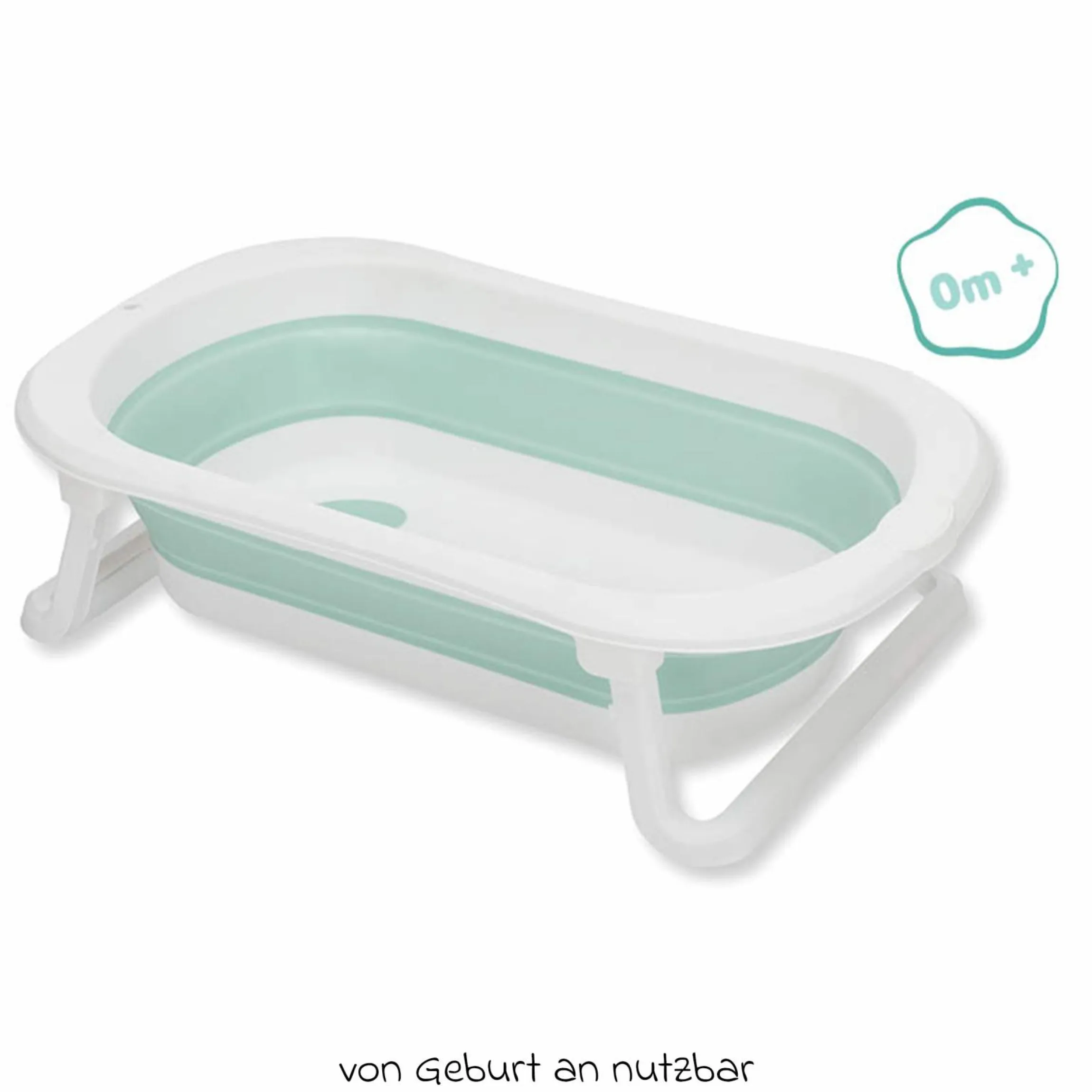 Faltbadewanne Orka mit ausklappbaren Standbeinen, Stöpsel & Antirutschbeschichtung inkl. Kapuzentuch mit Elefantenmotiv 75 x 75 cm - Salbei Weiß