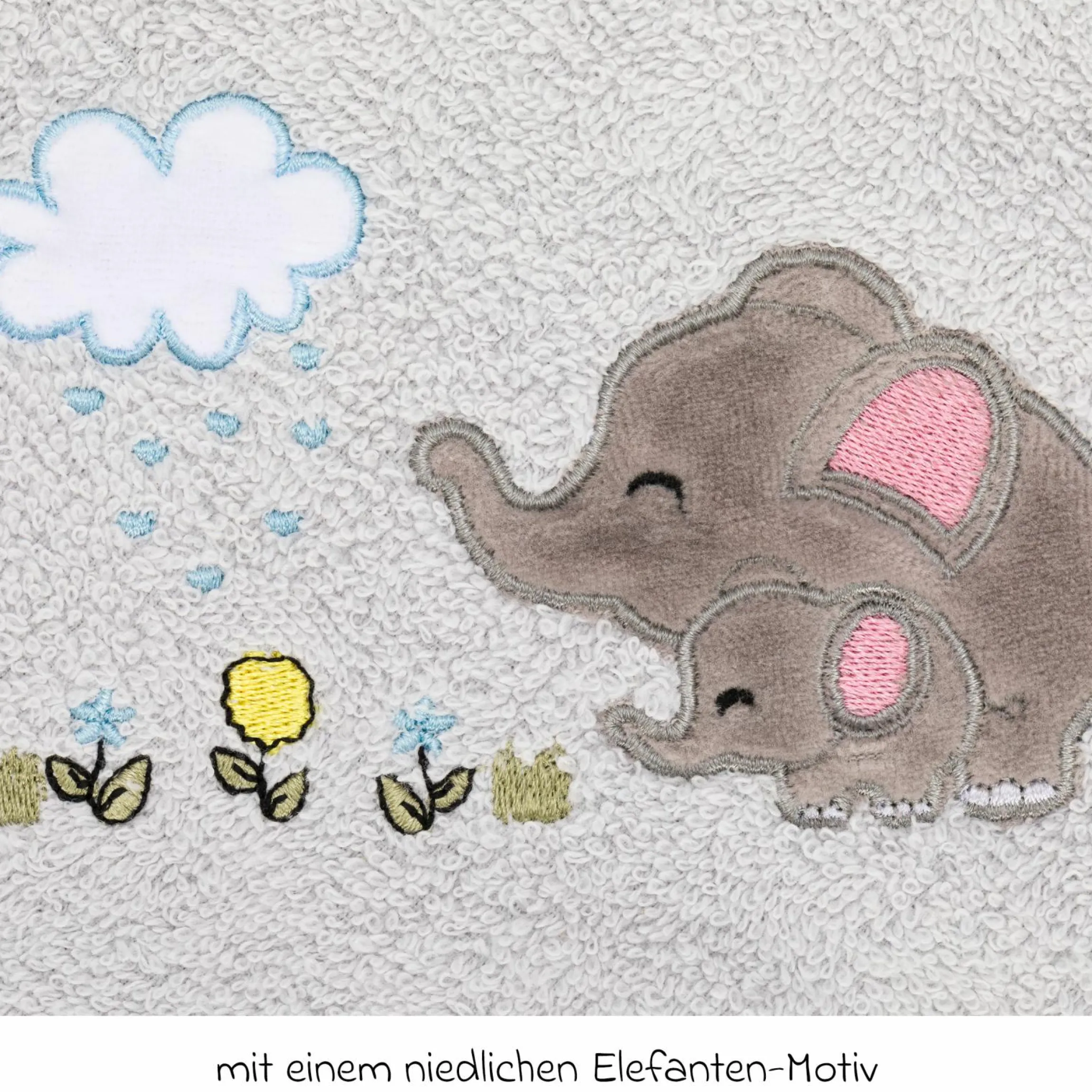 Faltbadewanne Orka mit ausklappbaren Standbeinen, Stöpsel & Antirutschbeschichtung inkl. Kapuzentuch mit Elefantenmotiv 75 x 75 cm - Salbei Weiß