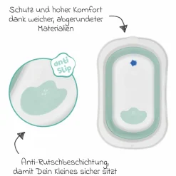Faltbadewanne Orka mit ausklappbaren Standbeinen, Stöpsel & Antirutschbeschichtung - Salbei Weiß