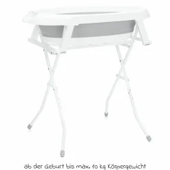 Faltbare Baby-Badewanne mit integriertem Thermometer & Gestell inkl. Kapuzenbadetuch mit Elefantenmotiv 75 x 75 cm - Grau Weiß