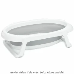Faltbare Baby-Badewanne mit integriertem Thermometer & Gestell inkl. Kapuzenbadetuch mit Elefantenmotiv 75 x 75 cm - Grau Weiß