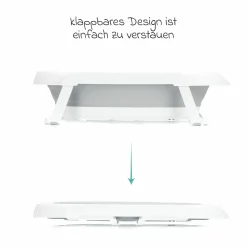 Faltbare Baby-Badewanne mit integriertem Thermometer & Gestell inkl. Kapuzenbadetuch mit Elefantenmotiv 75 x 75 cm - Grau Weiß