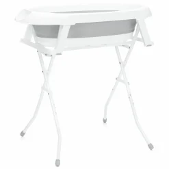 Faltbare Baby-Badewanne mit integriertem Thermometer & Gestell - Grau Weiß