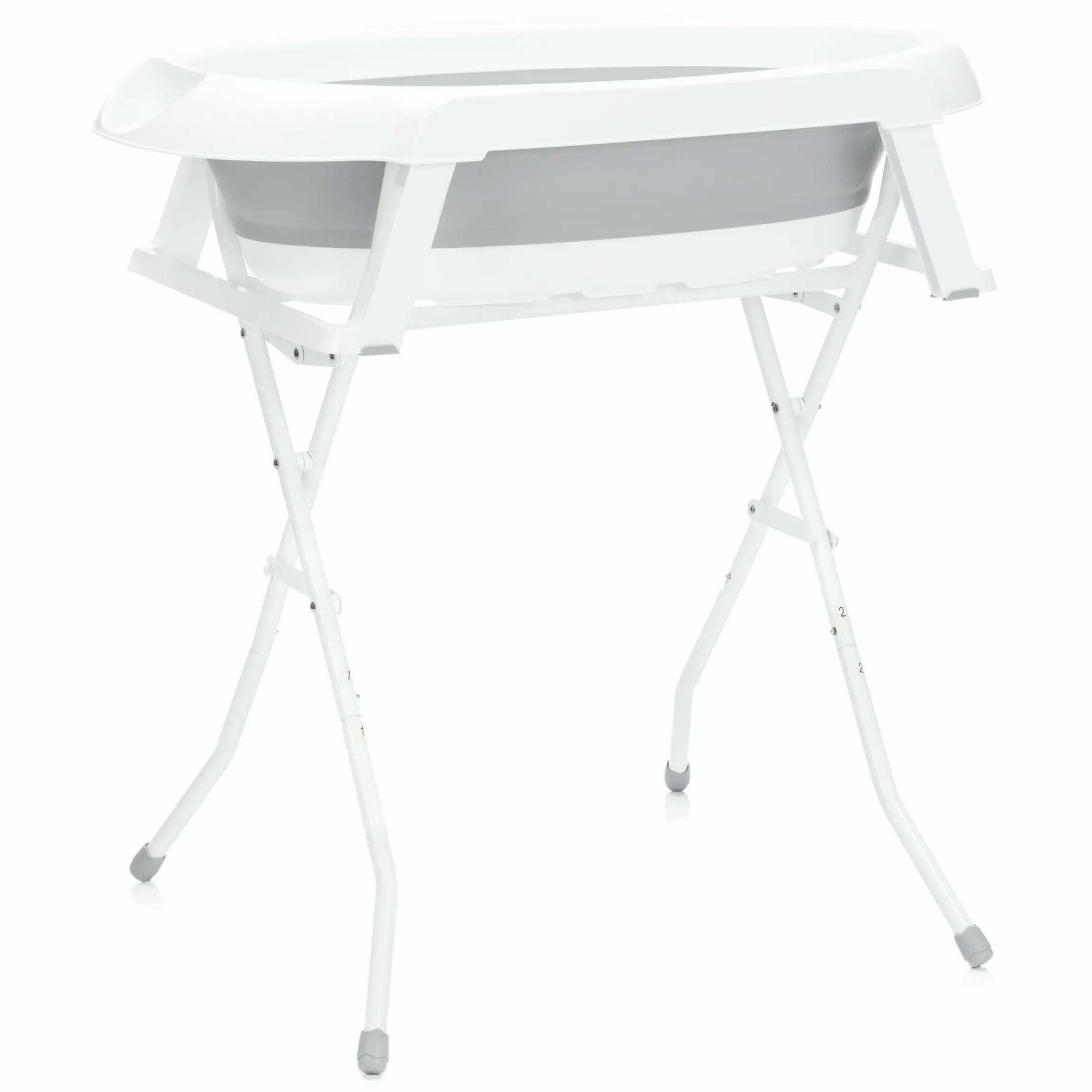Faltbare Baby-Badewanne mit integriertem Thermometer & Gestell - Grau Weiß