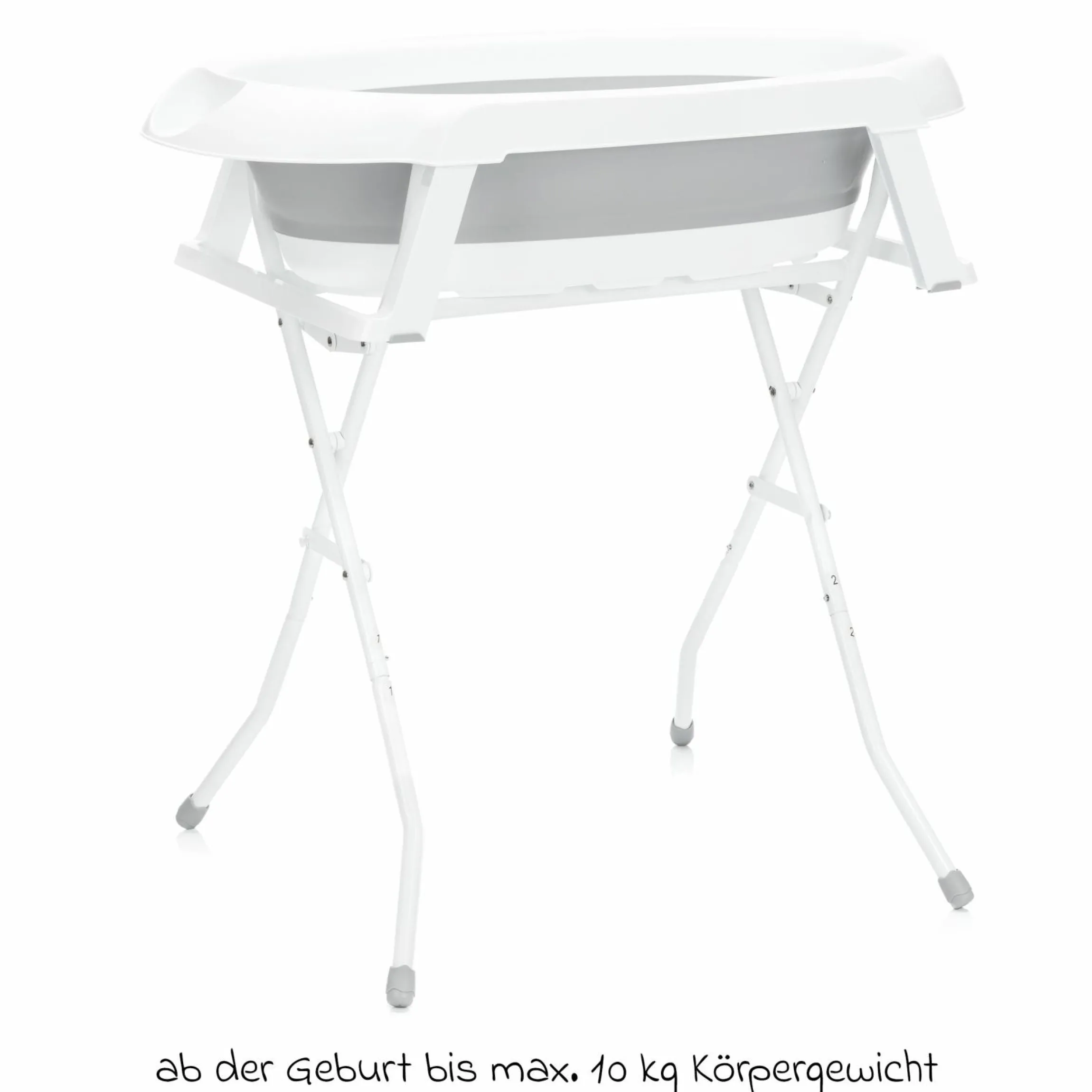 Faltbare Baby-Badewanne mit integriertem Thermometer & Gestell - Grau Weiß