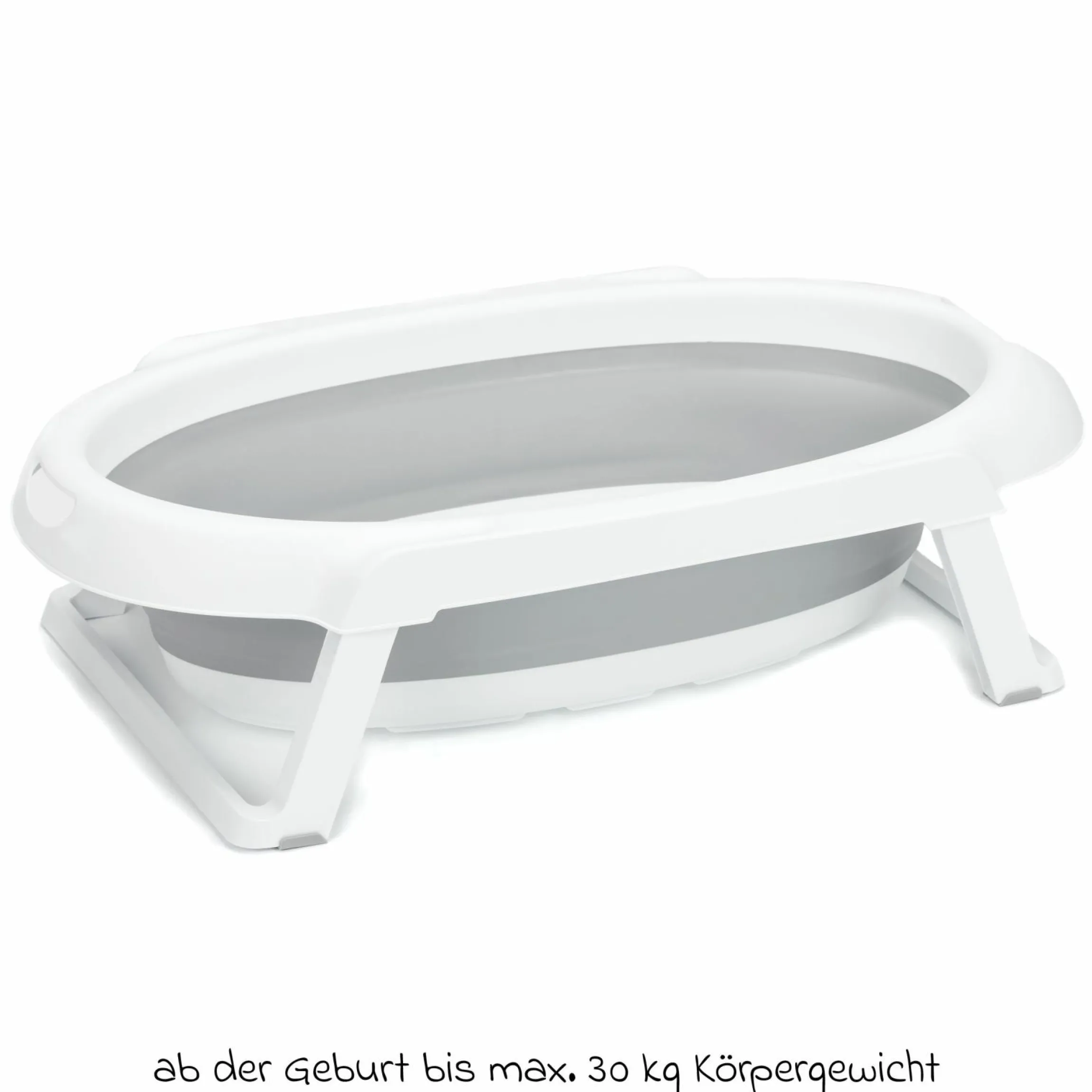 Faltbare Baby-Badewanne mit integriertem Thermometer & Gestell - Grau Weiß