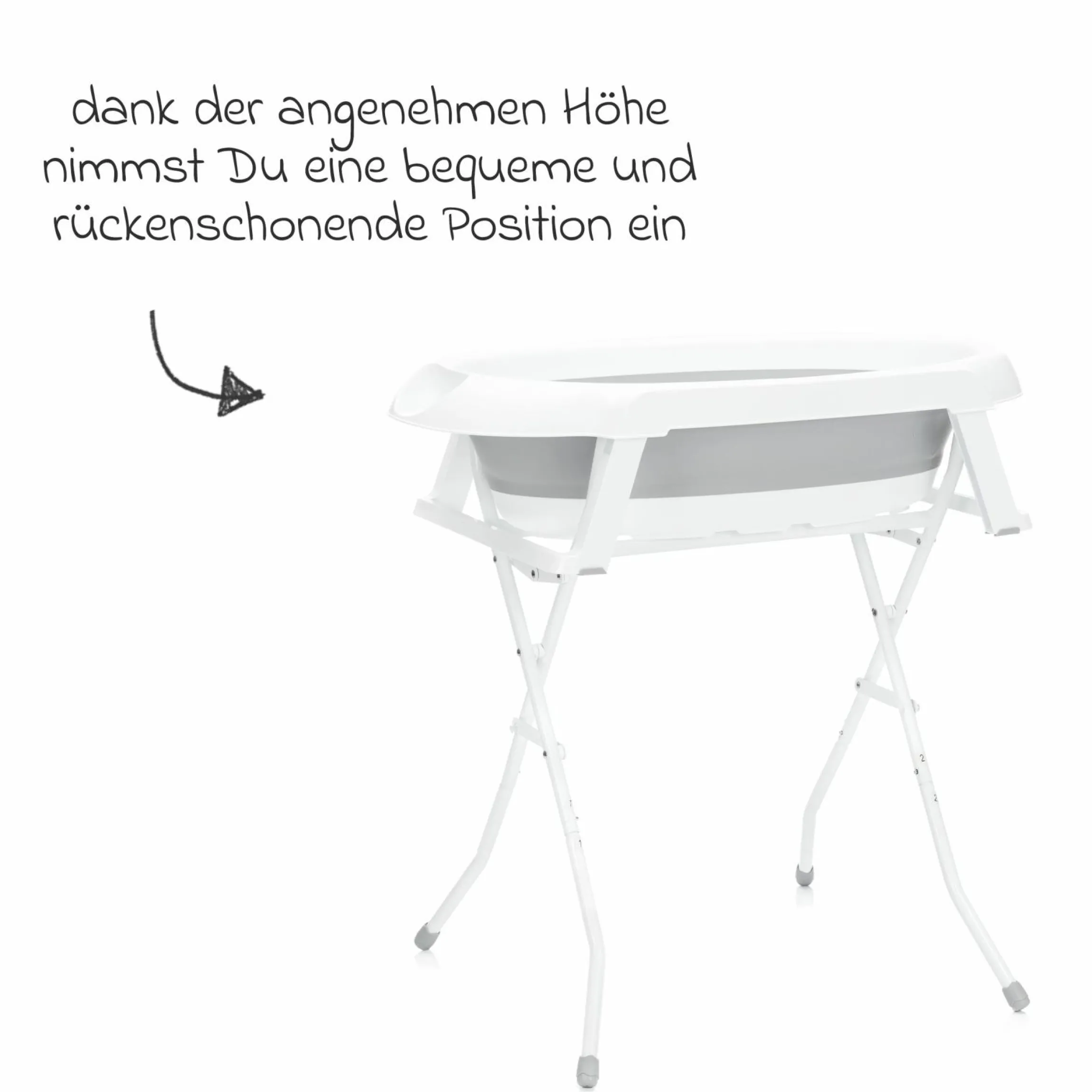 Faltbare Baby-Badewanne mit integriertem Thermometer & Gestell - Grau Weiß