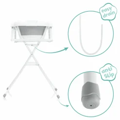Faltbare Baby-Badewanne mit integriertem Thermometer & Gestell - Grau Weiß
