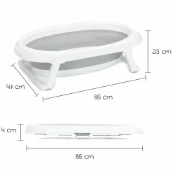 Faltbare Baby-Badewanne mit integriertem Thermometer & Gestell - Grau Weiß