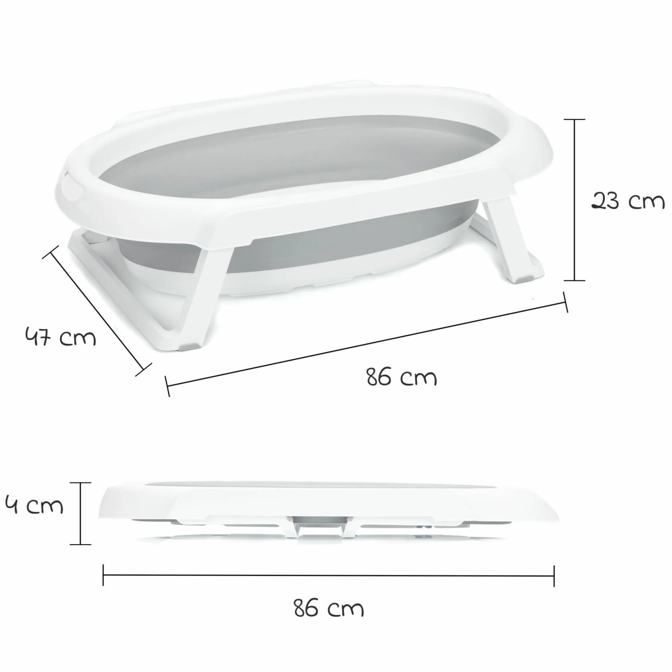 Faltbare Baby-Badewanne mit integriertem Thermometer & Gestell - Grau Weiß