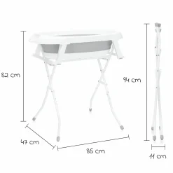 Faltbare Baby-Badewanne mit integriertem Thermometer & Gestell - Grau Weiß