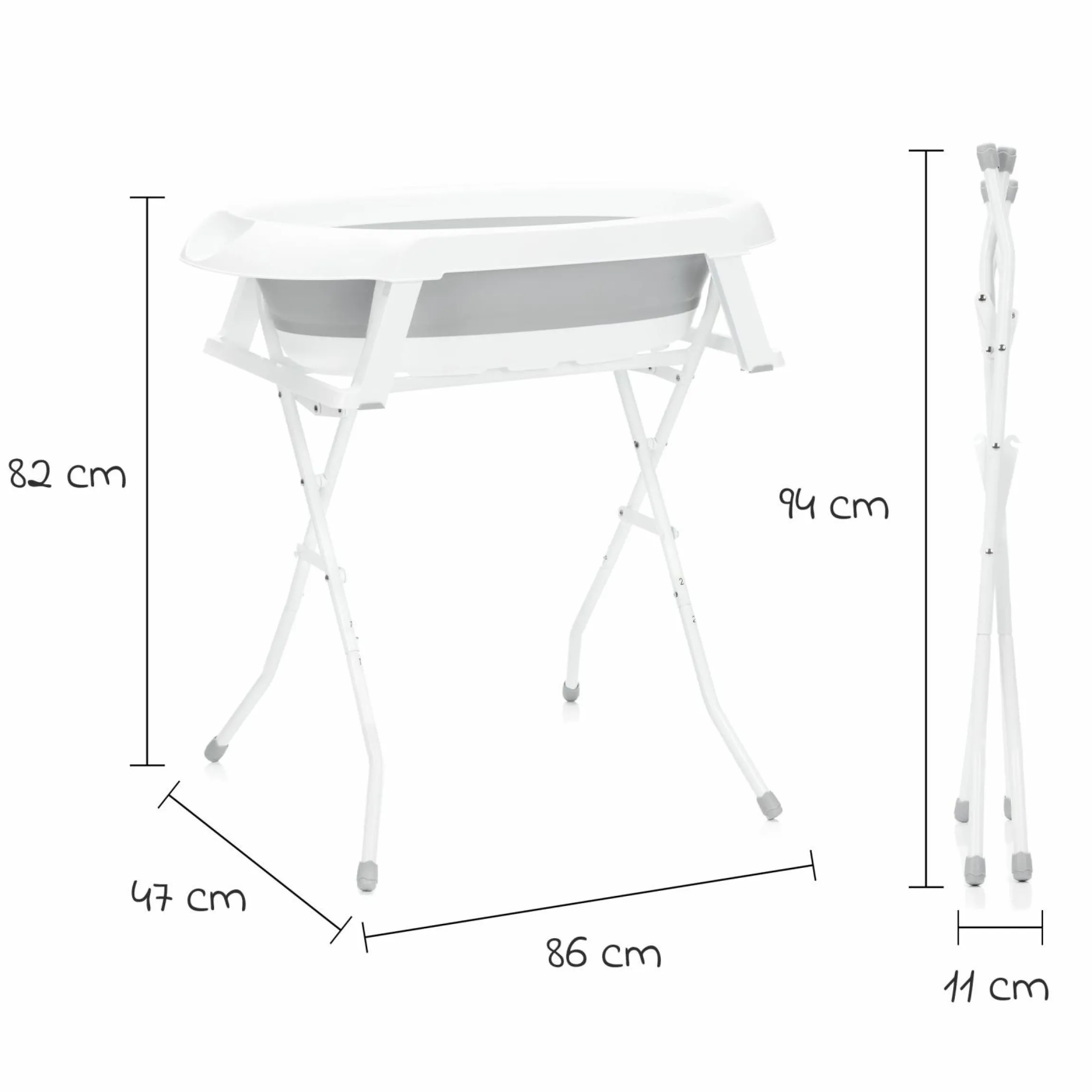Faltbare Baby-Badewanne mit integriertem Thermometer & Gestell - Grau Weiß