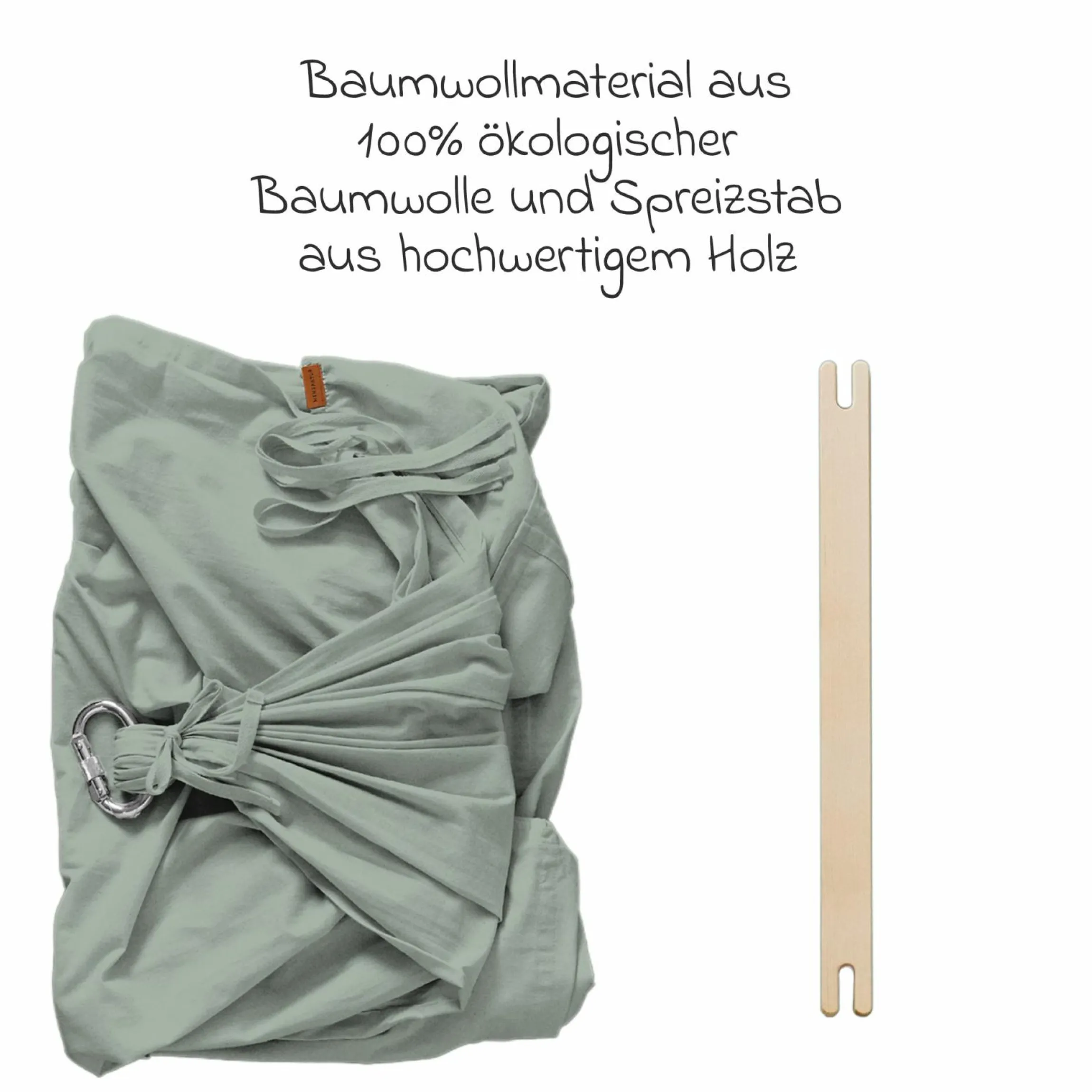 Federwiege Basic ab 5 kg bis 15 kg belastbar mit Bio-Baumwolle inkl. Matratze - Sage Green