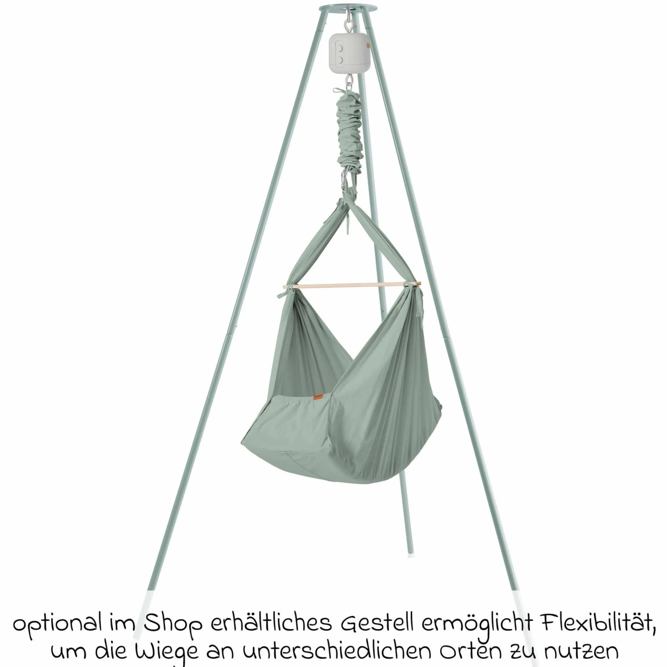 Federwiege Basic ab 5 kg bis 15 kg belastbar mit Bio-Baumwolle inkl. Matratze - Sage Green