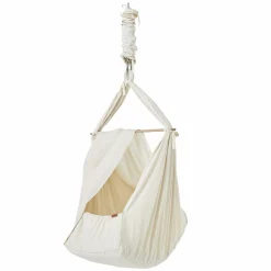 Federwiege Premium ab 5 kg bis 15 kg belastbar mit Bio-Baumwolle inkl. Matratze & Himmel - Nature