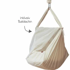 Federwiege Premium ab 5 kg bis 15 kg belastbar mit Bio-Baumwolle inkl. Matratze & Himmel - Nature