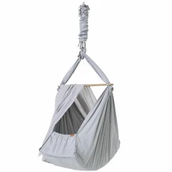 Federwiege Premium ab 5 kg bis 15 kg belastbar mit Bio-Baumwolle inkl. Matratze & Himmel - Grey