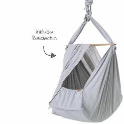 Federwiege Premium ab 5 kg bis 15 kg belastbar mit Bio-Baumwolle inkl. Matratze & Himmel - Grey