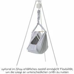 Federwiege Premium ab 5 kg bis 15 kg belastbar mit Bio-Baumwolle inkl. Matratze & Himmel - Grey