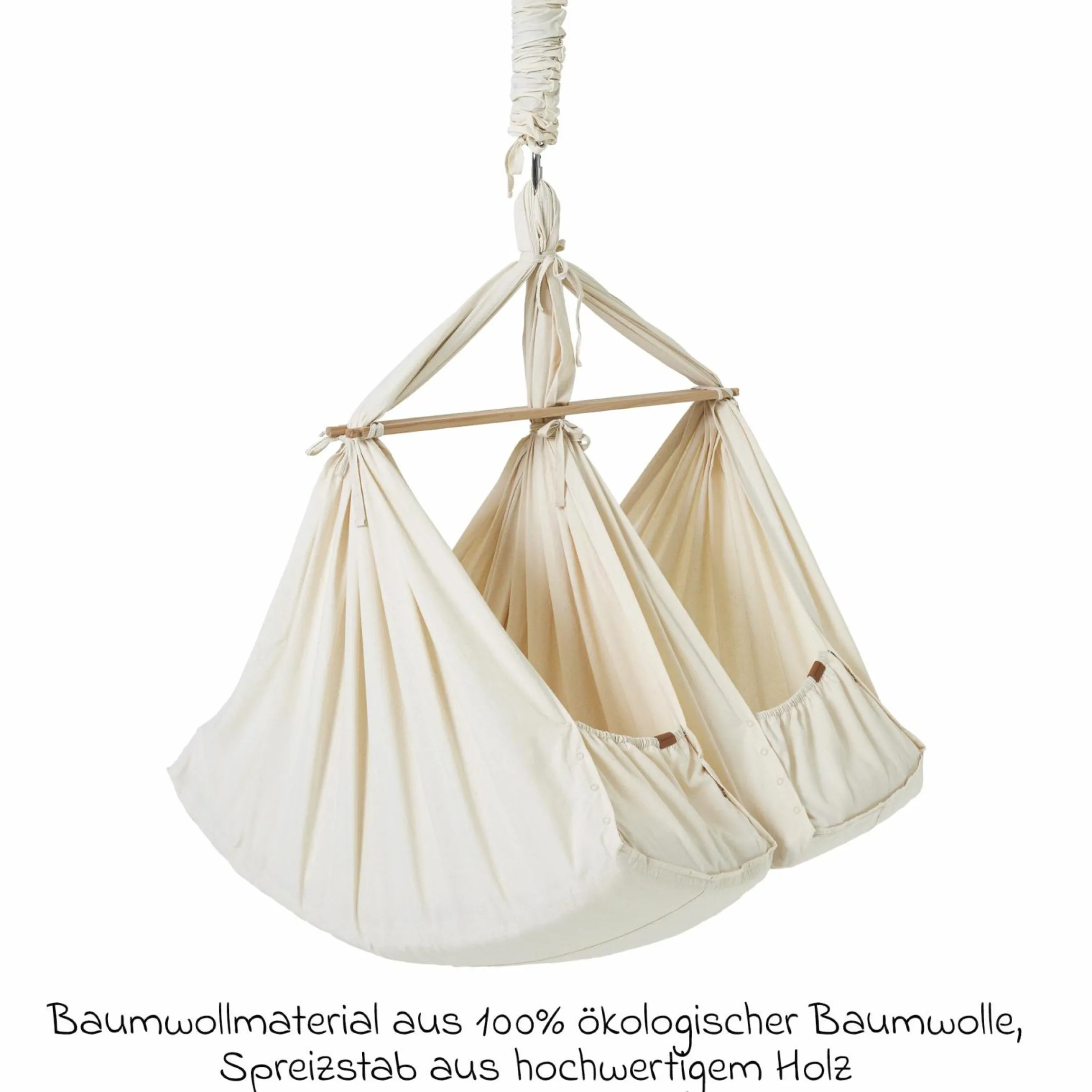 Federwiege Zwillinge Basic ab 5 kg bis 15 kg pro Kind belastbar mit Bio-Baumwolle inkl. Matratze - Natur
