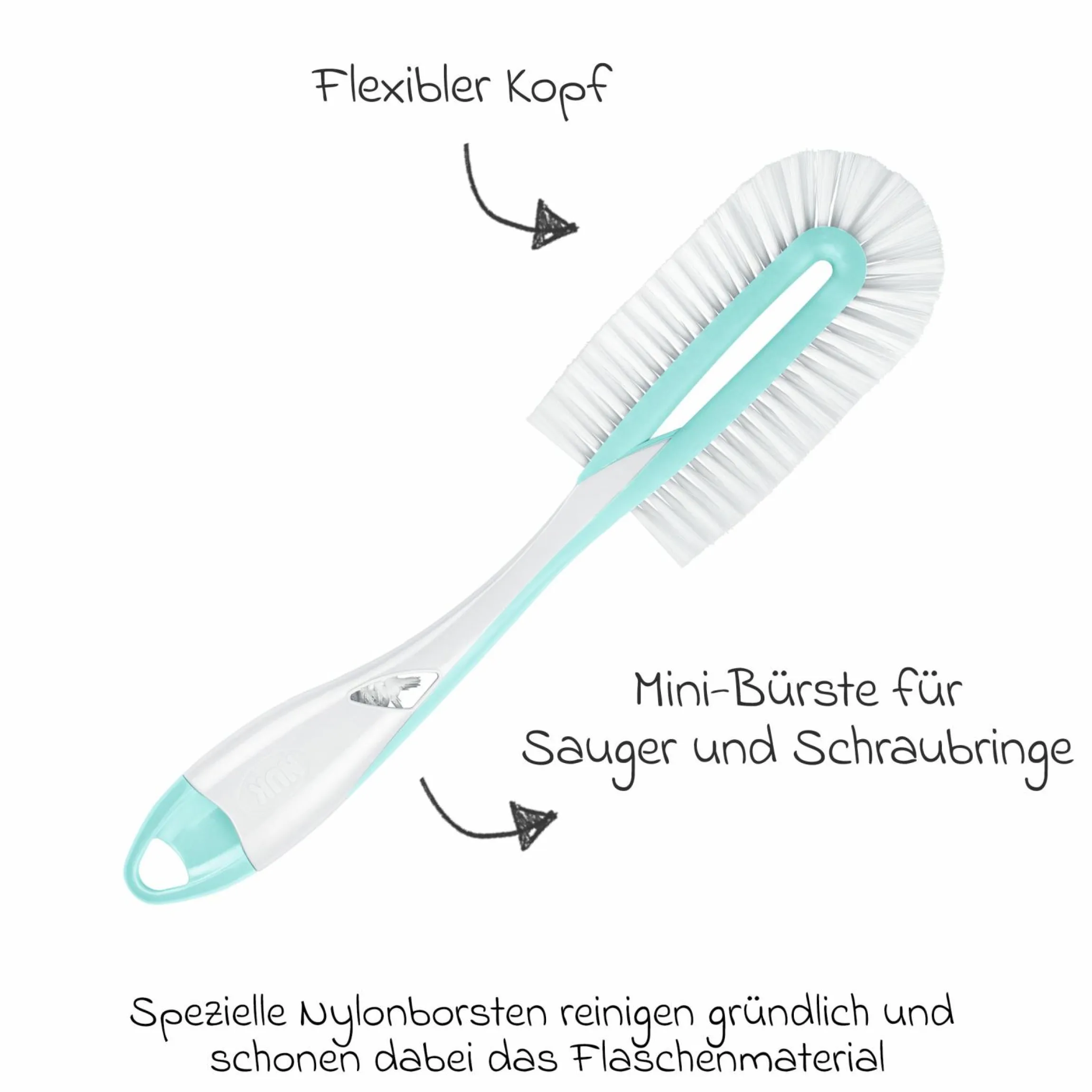 Flaschenbürste Twist 2in1 mit flexiblen Bürstenkopf & Saugerbürste