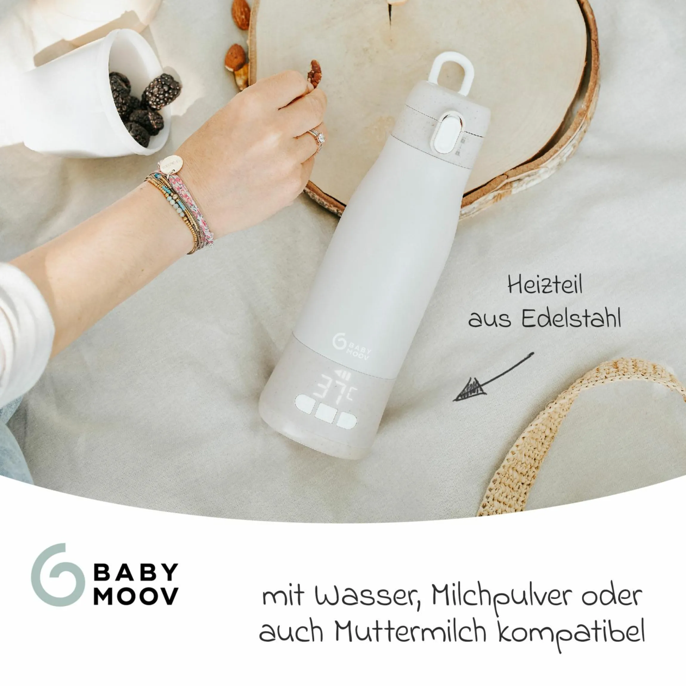 Flaschenwärmer für unterwegs Moov & Feed - Mineral Beige
