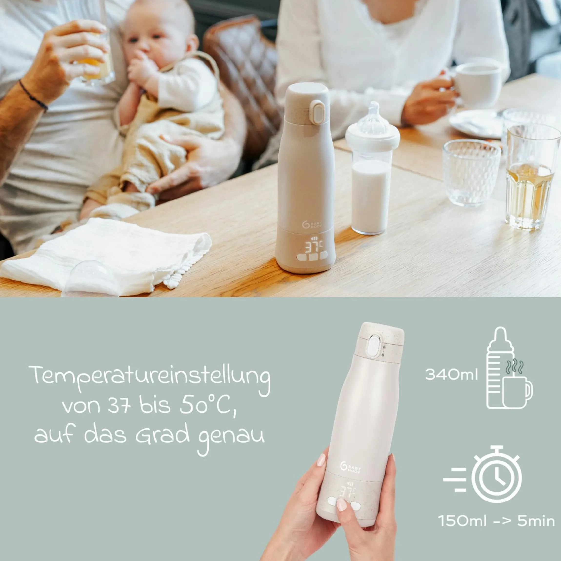 Flaschenwärmer für unterwegs Moov & Feed - Mineral Beige