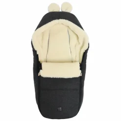Fleece-Fußsack Hoody Maus Wool Fütterung aus 100% Schurwolle für Babyschalen und Babywanne - Dark Shadow