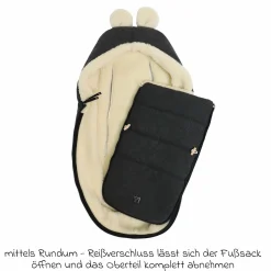 Fleece-Fußsack Hoody Maus Wool Fütterung aus 100% Schurwolle für Babyschalen und Babywanne - Dark Shadow