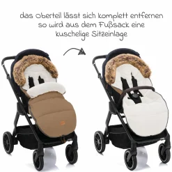 Fleece-Fußsack Manaslu mit Fellkragen für Buggy, Sport- und Kinderwagen - Toffee