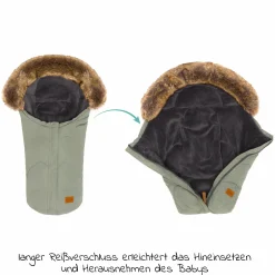 Fleece-Fußsack mit Fellkragen Lhotse für Babyschale und Babywanne - Salbei