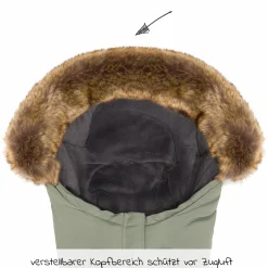 Fleece-Fußsack mit Fellkragen Lhotse für Babyschale und Babywanne - Salbei