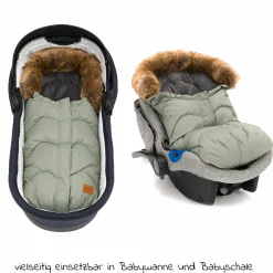 Fleece-Fußsack mit Fellkragen Lhotse für Babyschale und Babywanne - Salbei