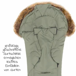 Fleece-Fußsack mit Fellkragen Lhotse für Babyschale und Babywanne - Salbei