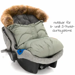 Fleece-Fußsack mit Fellkragen Lhotse für Babyschale und Babywanne - Salbei