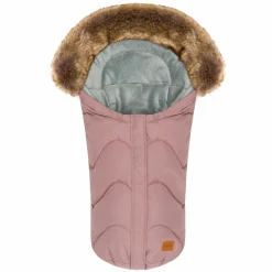 Fleece-Fußsack mit Fellkragen Lhotse für Babyschalen und Babywannen - Rosa