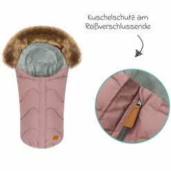 Fleece-Fußsack mit Fellkragen Lhotse für Babyschalen und Babywannen - Rosa