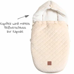 Fleece-Fußsack Velvet Hoody für Babyschale und Babywanne - Beige