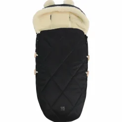 Fleece-Fußsack XL Ears Wool Fütterung aus 100% Schafwolle für Kinderwagen und Buggy - Black
