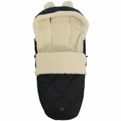 Fleece-Fußsack XL Ears Wool Fütterung aus 100% Schafwolle für Kinderwagen und Buggy - Black