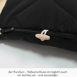 Fleece-Fußsack XL Ears Wool Fütterung aus 100% Schafwolle für Kinderwagen und Buggy - Black