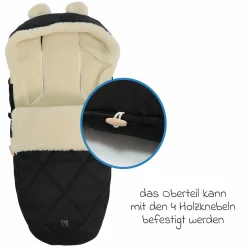 Fleece-Fußsack XL Ears Wool Fütterung aus 100% Schafwolle für Kinderwagen und Buggy - Black