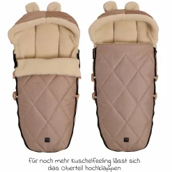 Fleece-Fußsack XL Ears Wool Fütterung aus 100% Schafwolle für Kinderwagen und Buggy - Sand Melange
